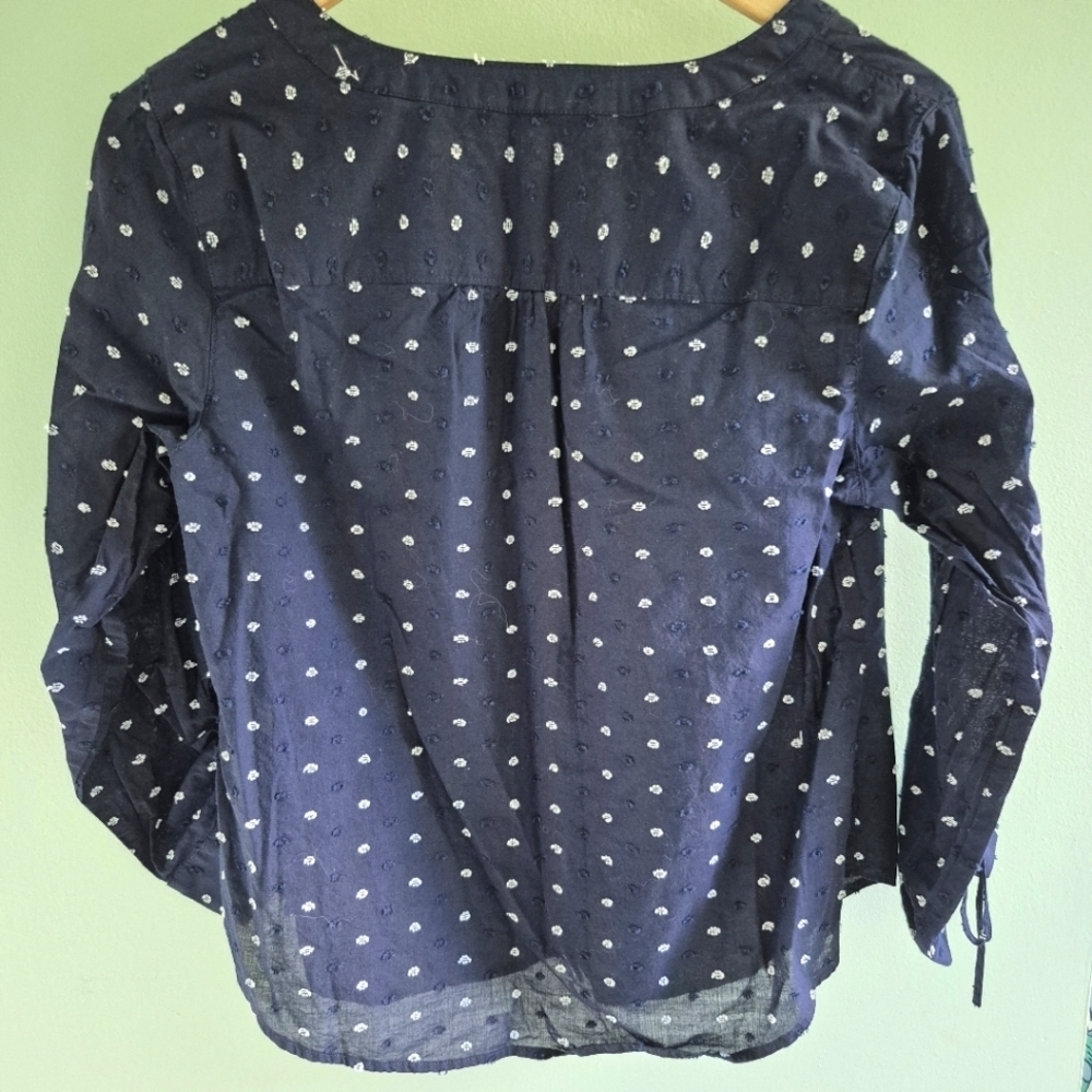 Christopher & Banks Womens Navy Pokadot Blouse With Floral Embroidered - Size M - Picture 5 of 5